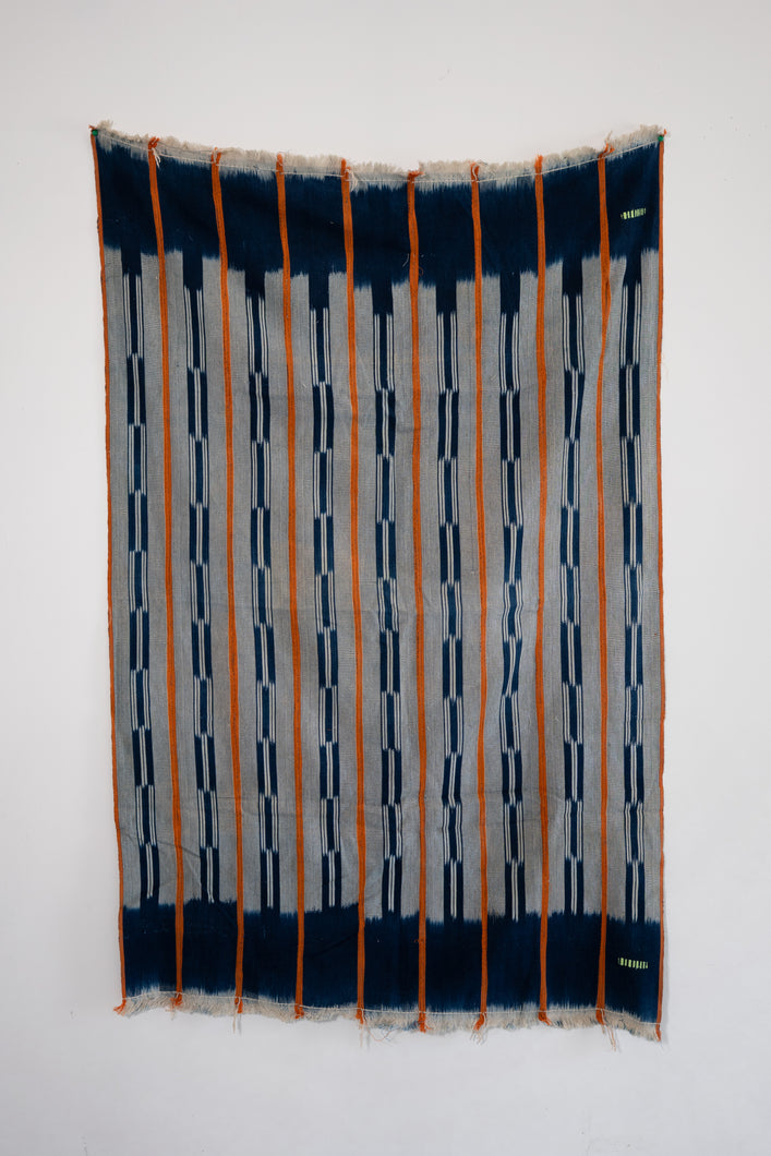 VINTAGE BALOUÉ CLOTH IN DARK INDIGO/ORANGE IKAT