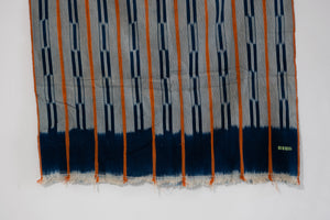 VINTAGE BALOUÉ CLOTH IN DARK INDIGO/ORANGE IKAT