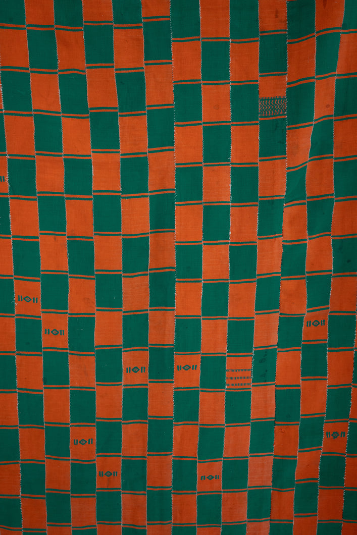 VINTAGE EWE KENTE IN ORANGE/GREEN CHECKER