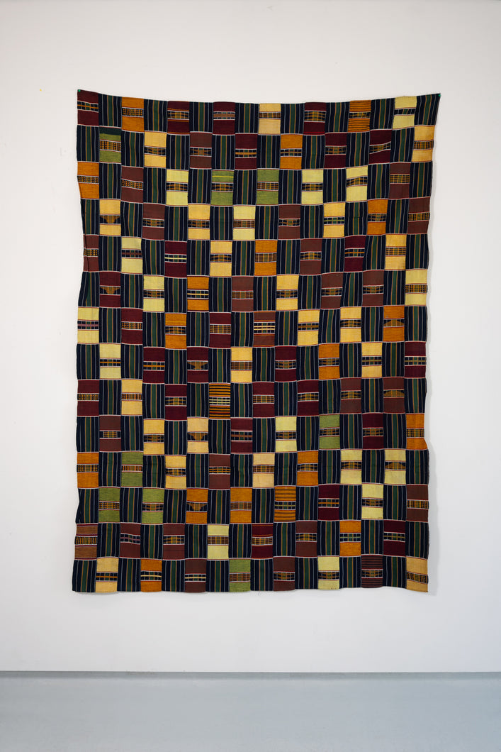 VINTAGE EWE KENTE IN NAVY/GREEN STRIPE WITH BLOCKS