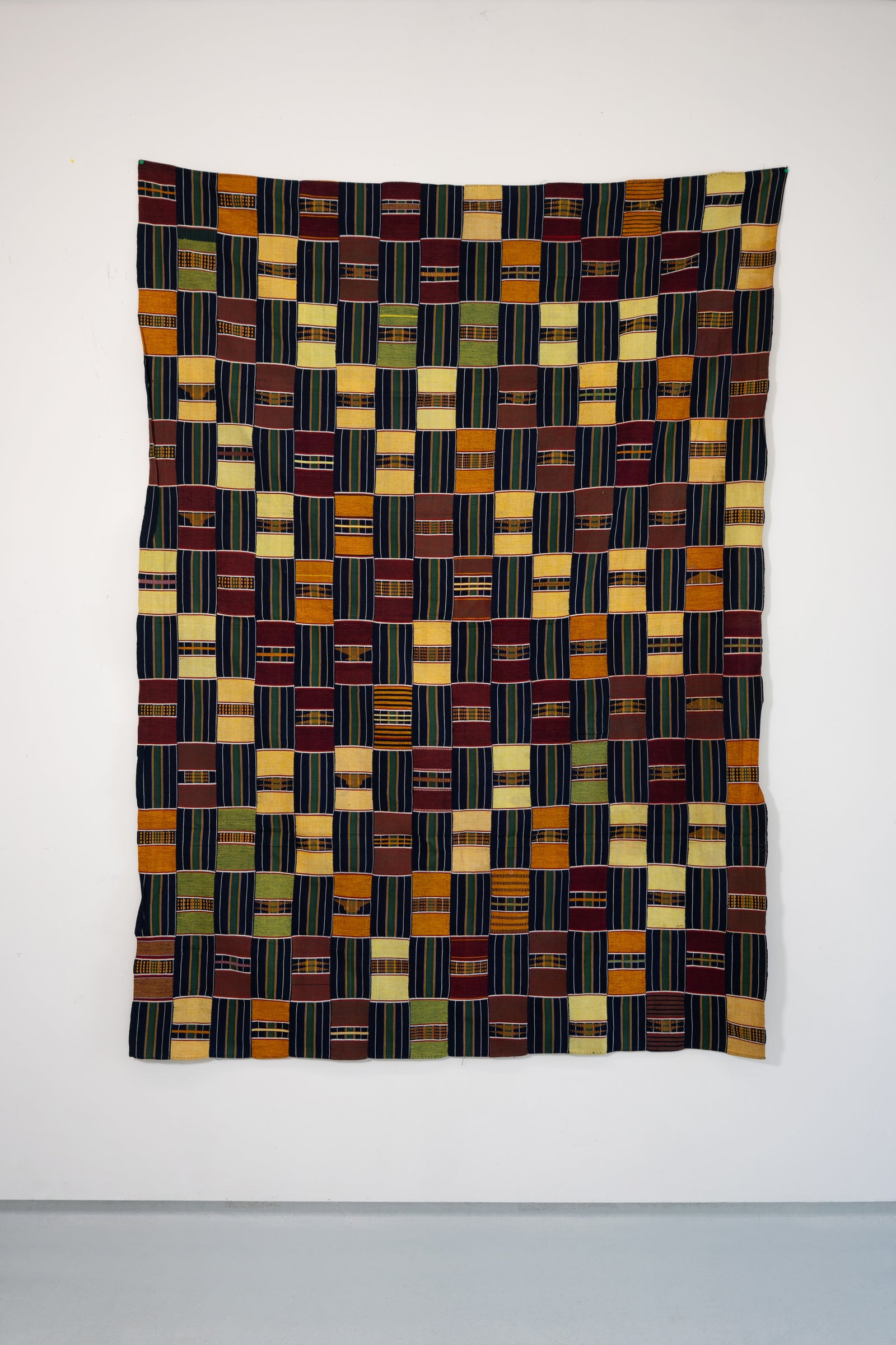 VINTAGE EWE KENTE IN NAVY/GREEN STRIPE WITH BLOCKS