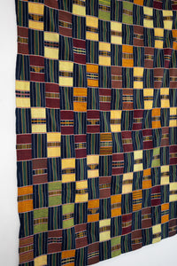 VINTAGE EWE KENTE IN NAVY/GREEN STRIPE WITH BLOCKS