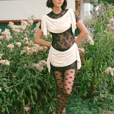 DOSANIA DRESS IN ECRU AND BLACK LACE