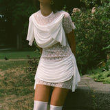 DOSANIA DRESS IN WHITE AND WHITE LACE