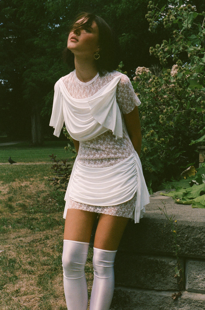 DOSANIA DRESS IN WHITE AND WHITE LACE
