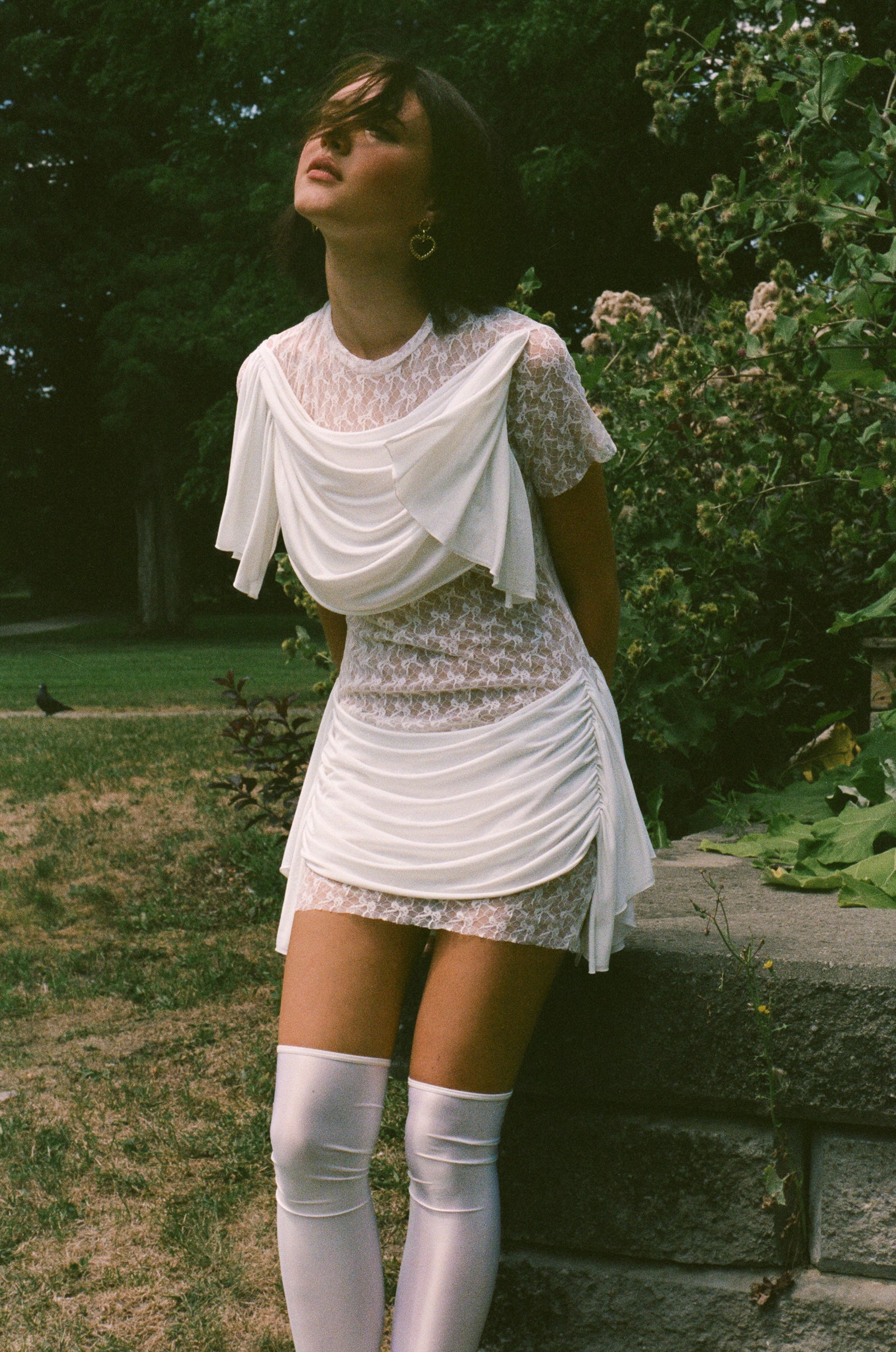 DOSANIA DRESS IN WHITE AND WHITE LACE