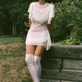 DOSANIA DRESS IN WHITE AND WHITE LACE