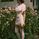 DOSANIA DRESS IN WHITE AND WHITE LACE