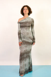DERYA GOWN IN BLUE/BROWN POLKADOT GRADIENT