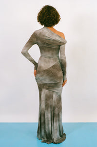 DERYA GOWN IN BLUE/BROWN POLKADOT GRADIENT