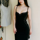 EYELET HEART MINI DRESS IN BLACK