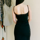EYELET HEART MINI DRESS IN BLACK
