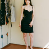 EYELET HEART MINI DRESS IN BLACK
