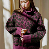 JAQUARD ZIPPER JACKET IN POMEGRANATE/BLACK