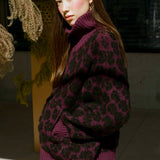 JAQUARD ZIPPER JACKET IN POMEGRANATE/BLACK
