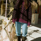 JAQUARD ZIPPER JACKET IN POMEGRANATE/BLACK