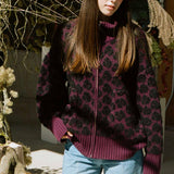 JAQUARD ZIPPER JACKET IN POMEGRANATE/BLACK