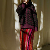 JAQUARD ZIPPER JACKET IN POMEGRANATE/BLACK