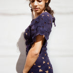 cotton hand crochet maxi dress in navy
