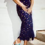 cotton hand crochet maxi dress in navy