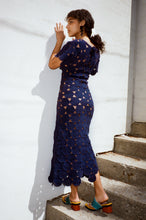 Load image into Gallery viewer, HARUKA CIRCLE CROCHET LONG DRESS IN NAVY