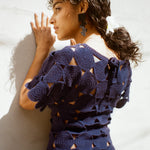 cotton hand crochet maxi dress in navy