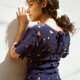 cotton hand crochet maxi dress in navy