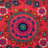 VINTAGE SUZANI IN RED WITH BLUE AND GREEN FLOWERS