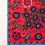 VINTAGE SUZANI IN RED WITH BLUE AND GREEN FLOWERS