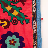 VINTAGE SUZANI IN RED WITH BLUE AND GREEN FLOWERS