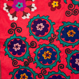 VINTAGE SUZANI IN RED WITH BLUE AND GREEN FLOWERS
