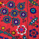 VINTAGE SUZANI IN RED WITH BLUE AND GREEN FLOWERS
