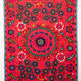 VINTAGE SUZANI IN RED WITH BLUE AND GREEN FLOWERS