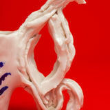 SCULPTURAL CUPS IN PORCELAIN WITH HAND PAINTED BIRDS