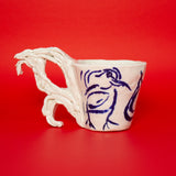 SCULPTURAL CUPS IN PORCELAIN WITH HAND PAINTED BIRDS