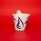 SCULPTURAL CUPS IN PORCELAIN WITH HAND PAINTED BIRDS