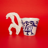 SCULPTURAL CUPS IN PORCELAIN WITH HAND PAINTED BIRDS