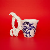 SCULPTURAL CUPS IN PORCELAIN WITH HAND PAINTED BIRDS