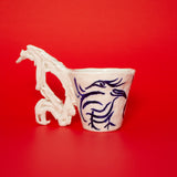 SCULPTURAL CUPS IN PORCELAIN WITH HAND PAINTED BIRDS