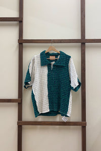 cotton quilted polo tee in green navy cream