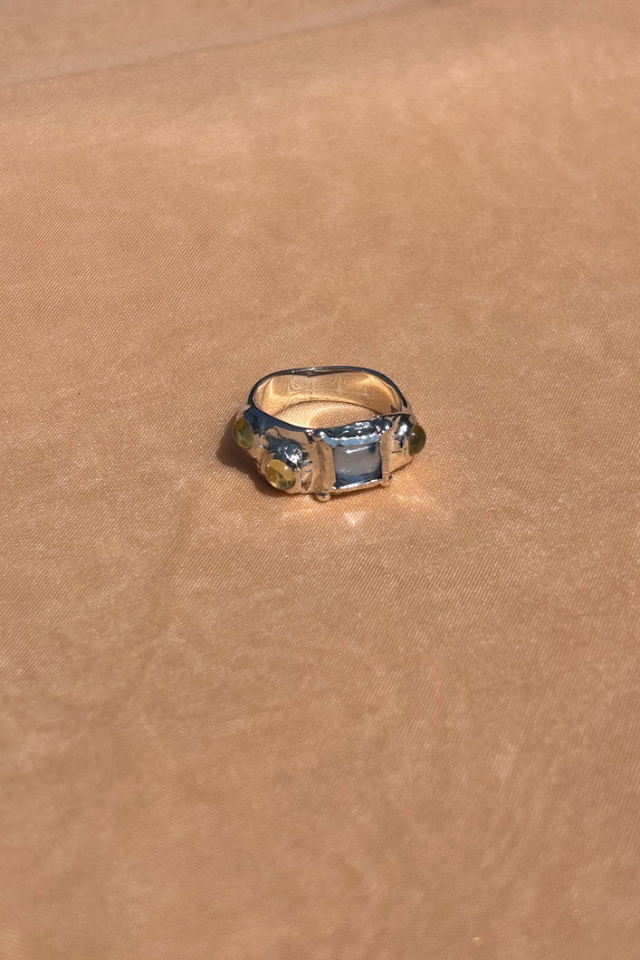 STERLING SILVER SUEDE RING IN ICE BLUE/LIMONCELLO
