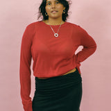 LACERTA SHEER SWEATER IN RUBY