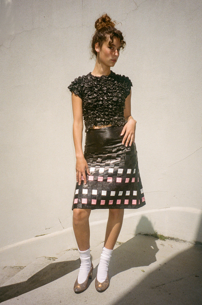 Pink and black midi skirt best sale