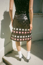 Load image into Gallery viewer, black pink and white basket woven midi skirt