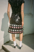Load image into Gallery viewer, black pink and white basket woven midi skirt
