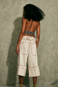 cream canvas wide leg cropped jeans