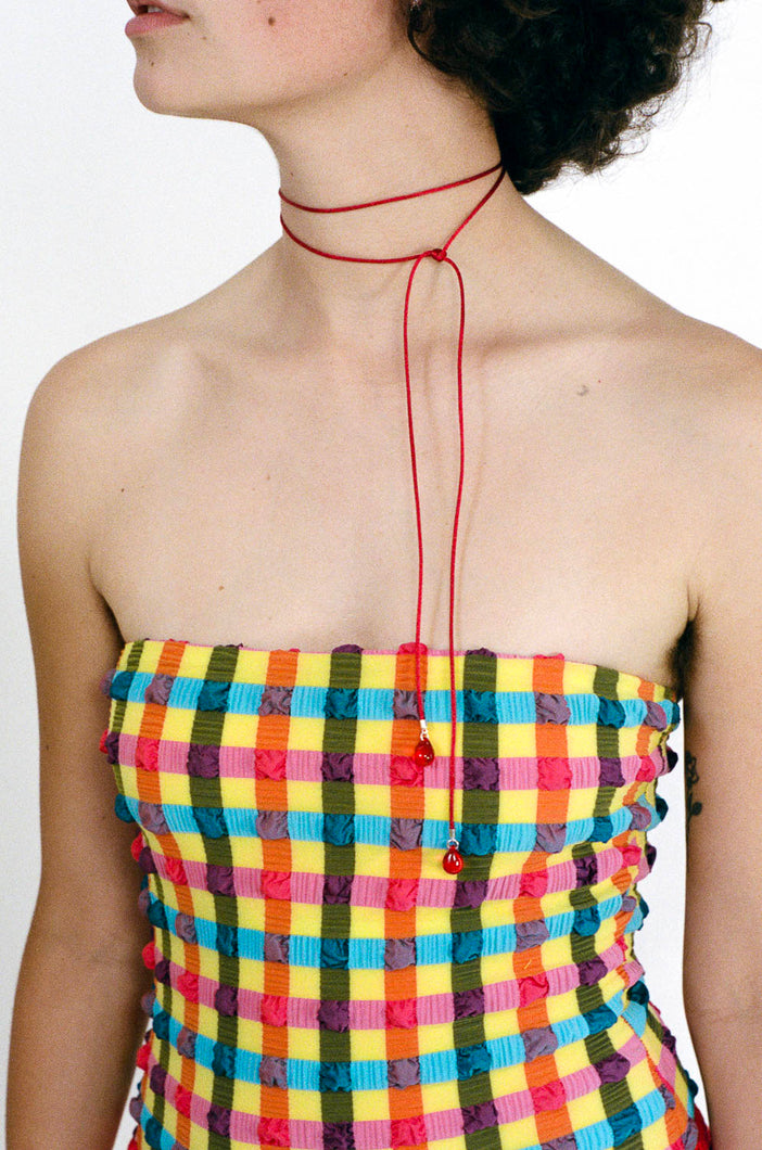 LONG TAC TAC NECKLACE IN RED AND RED