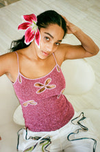 Load image into Gallery viewer, fitted lurex camisole in pink with flower cutouts