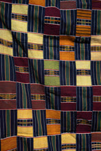 Load image into Gallery viewer, VINTAGE EWE KENTE IN NAVY/GREEN STRIPE WITH BLOCKS