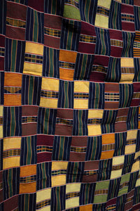 VINTAGE EWE KENTE IN NAVY/GREEN STRIPE WITH BLOCKS